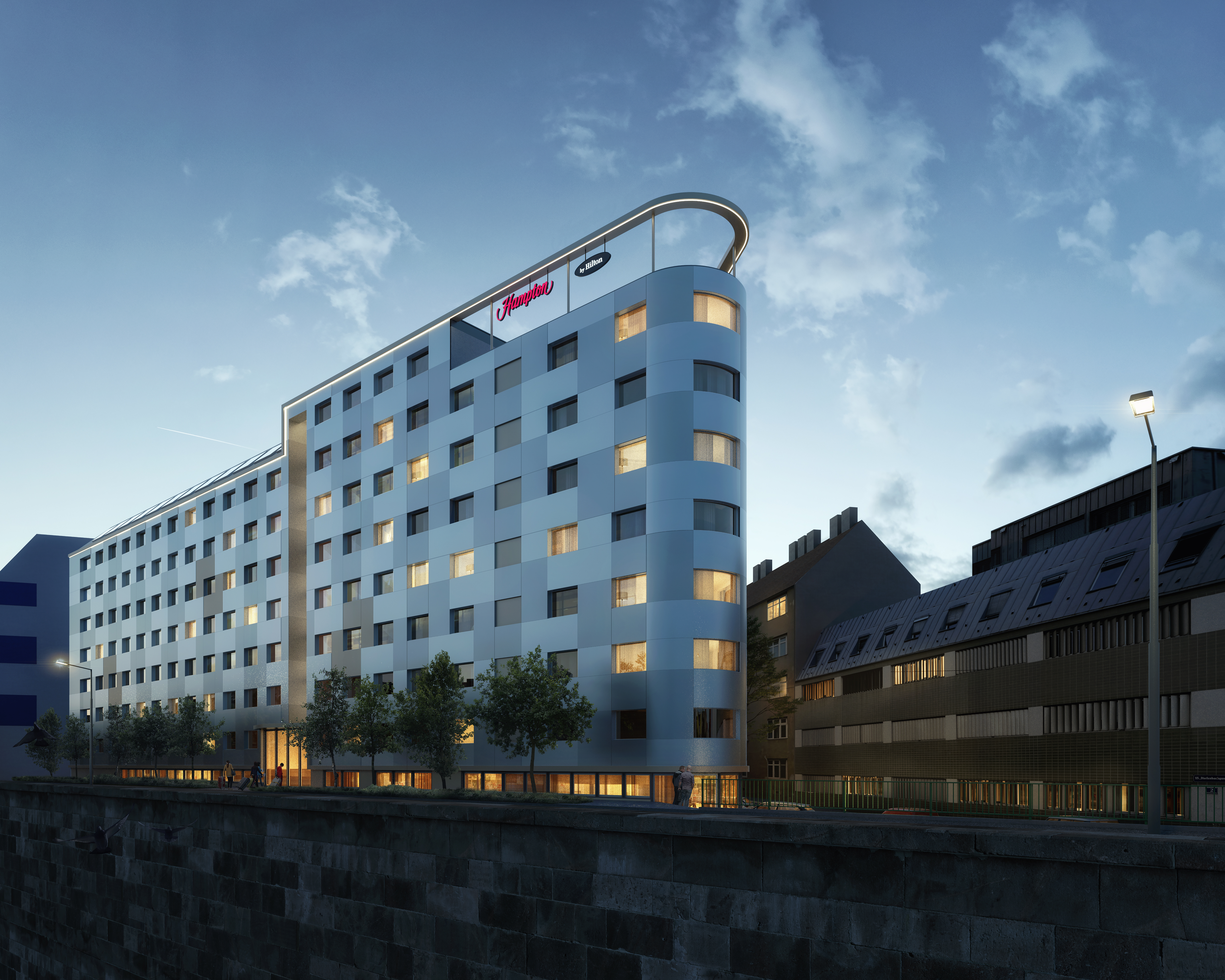 Hotel Diefenbachgasse, Hampton by Hilton, Wien, Visualisierung, Nacht, Hotel,